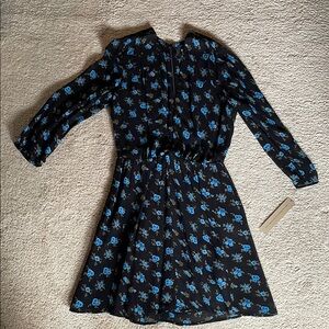 Reformation Blue Ruffled Tiered Sundress with Cuffed Sleeves